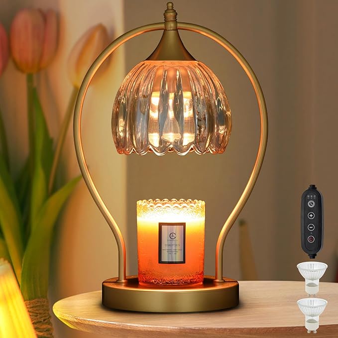 Candle Warmer Lamp with Timer Dimmable: Electric Candle Warmer Birthday Gifts for Women, Mothers Day Gifts for Mom, House Warming Gifts New Home Decor Wax Warmer for Jar Candles with 2 Bulbs