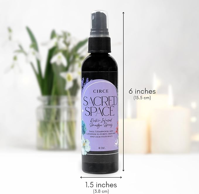 Circe Sacred Space Smudge Spray – 100% Natural Smoke Free Alternative to Clear Negative Energy, Restore Peace & Balance -Sage, Cedarwood & Lavender Blend - Soothing, Grounding, Self Care, Gift - 4oz