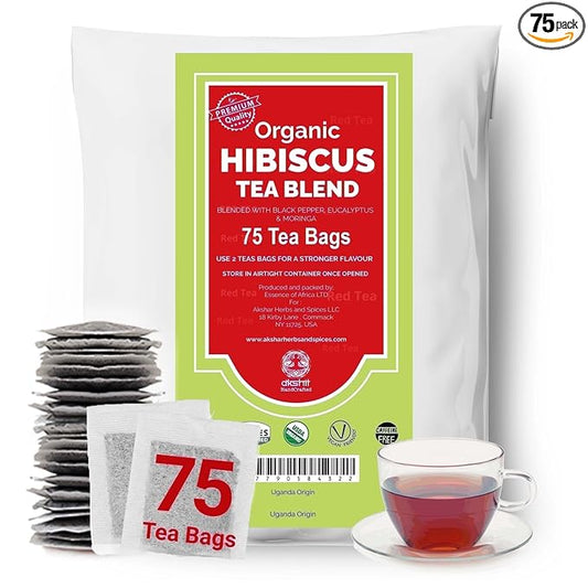 Akshit Hibiscus Tea With Moringa Leaves, Hibiscus Tea Blend, 75Tea Bags, Te De Hibisco, Caffeine Free, Sugar Free, Non GMO, No Additives.