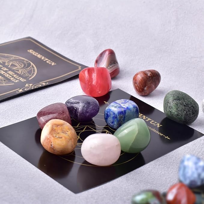 Polished Stone Set Mixed Crystals, 1.2" - 2.5 lbs, 25 Types of Extra Large Size Tumbled Gemstones and Crystals Bulk for Healing, Reiki, Meditation, Witchcraft