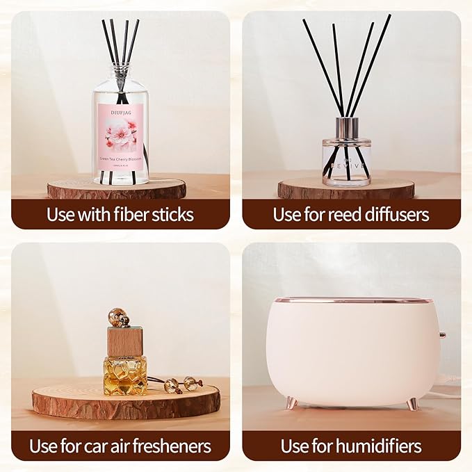 Green Tea Cherry Blossom Diffuser with 20 Black Fiber Sticks, 6.7 oz Diffusers for Home Essentials Bathroom,Last up to 60 Days(200ml