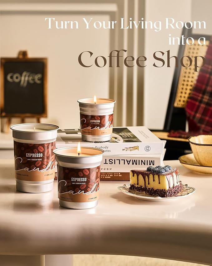 M&SENSE Espresso Candles Black Coffee Scented, 7oz Plant-Based Soy Wax 42 Hours Non Toxic Clean Burn, Stress Relief Aromatherapy Gifts for Coffee Lovers, Cozy Winter Holiday Home Decor