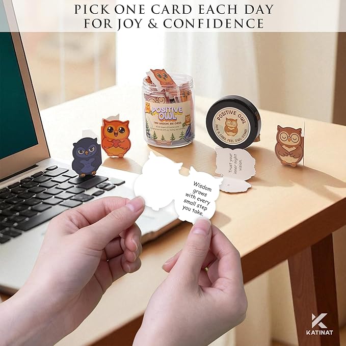Positive Owl Jar, 60 Positive Affirmation Cards, Owls Relaxation Gifts, Coworker Gifts for Women, Great Gift for Boss, Teacher, Friends