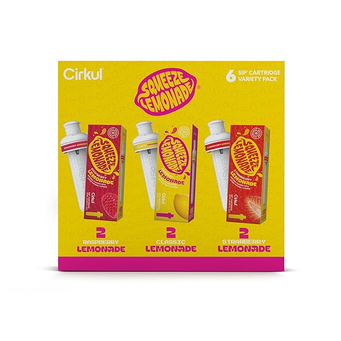 Cirkul Squeeze Lemonade B-Vitamins Flavor Water Variety Pack, Makes 36 Drinks, No Sugar, Zero Calorie Drink Mix, (2 Classic, 2 Strawberry, 2 Raspberry)
