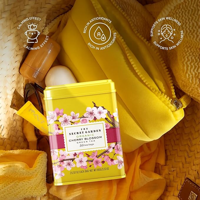 Life Plus Style Gourmet The Secret Garden Organic Cherry Blossom Green Tea 50 Tea Bags Sakura Sugar Free Rich in Antioxidants Supports Heart Health Boosts Immunity Promotes Healthy Skin and Hair