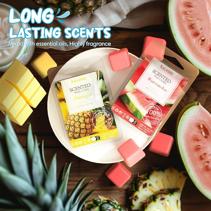 SALKING Summer Scented Wax Melts, Soy Wax Melts Gift Set, Wax Cubes/Tarts for Warmer - Ocean Breeze, Coconut, Mojito, Vanilla Ice Cream, Pineapple, Watermelon, Pink Sands, Night, 8x2.6 oz