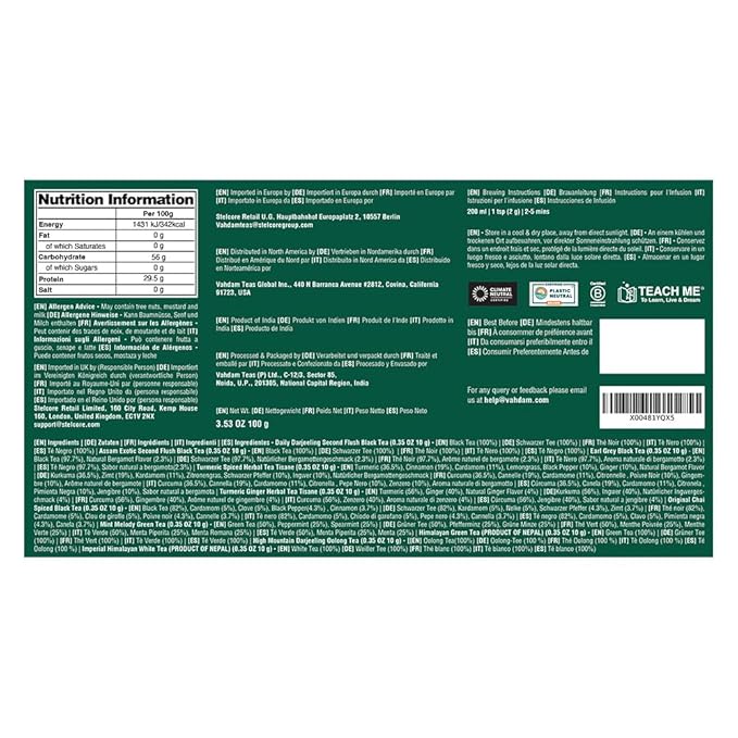 VAHDAM, Assorted Loose Leaf Tea Gift Set (10 Flavors, 100 gm) Gift Ideas for Women & Men | Herbal Tea, Green Tea, Chai Tea & Black Tea Sampler| Non-GMO, Gluten Free | Gifts for Him/Her