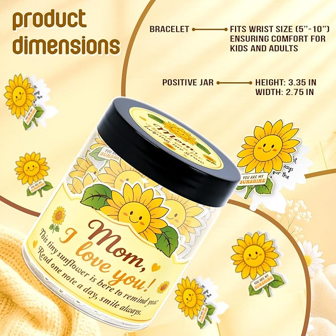 Mom Sunflower Gifts – I Love You Mom Gifts - 60 Positive Sunflower Daily Affirmation Cards Jar – Mothers Day, Christmas, Birthday Gift for Moms - Moms Gift from Daughter, Son, Kid