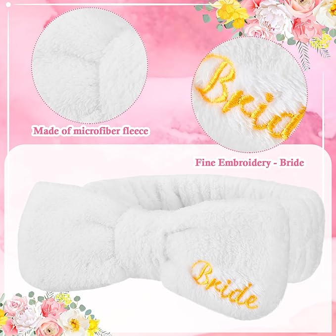 24 Pcs Bachelorette Party Favors Include 12 Bride Bridesmaid Spa Headband 12 Bridesmaid Gifts Scrunchies for Women Sleepover Spa Bachelorette Party Accessories Supplies(White,Pink)