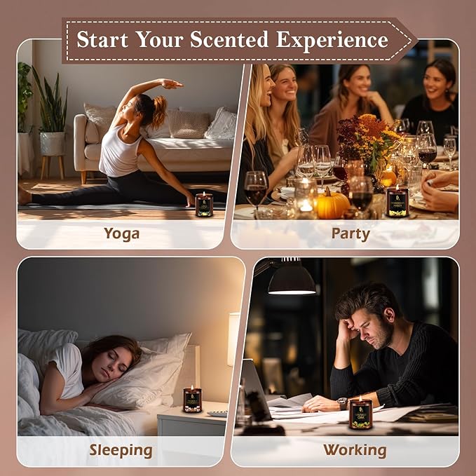 Scented Candle Set, Men Candle Set, Candles for Home Scented Gifts, 4Pack 28oz Soy Candles, Scents of Lemon Eucalyptus/Moroccan Amber/Magnolia & Sandalwood/Vintage Oak