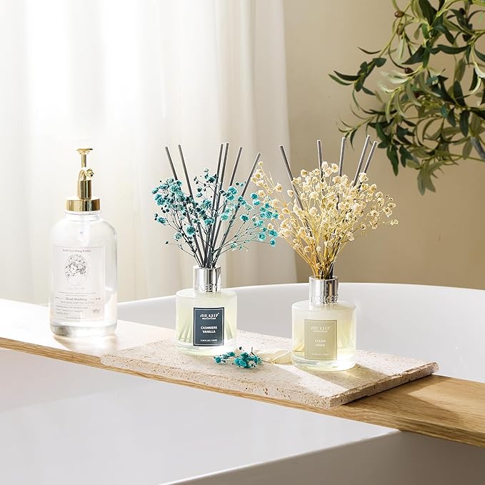 Airkeep Reed Diffuser 3.38 oz (100ml) 2pk,Clean Linen/Cashmere Vanilla Scented Reed Diffuser Set,Reed Diffuser & Oil Diffuser Sticks, Aromatherapy, Home & Kitchen Décor,Fragrance and Gifts