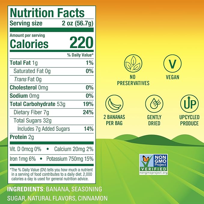 BranchOut Cinnamon Churro Banana Slices, Chewy & Full of Flavor, GentleDry, Better than Freeze Dried Banana Chips, Delicious Vegan Halloween Fruit Snacks for Kids & Adults, 2 oz Snack Size (Pack of 8)