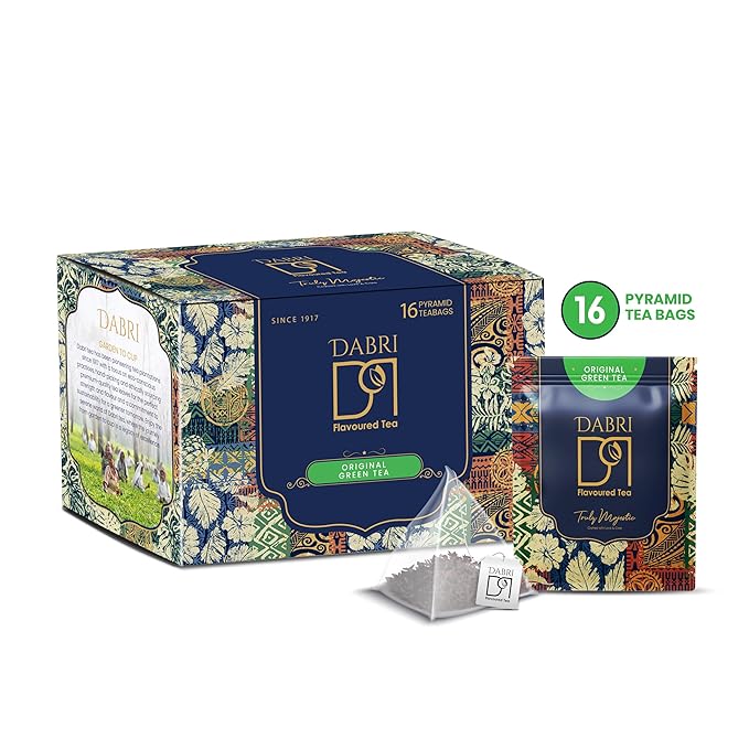 Dabri Detox Green Tea (16 Tea Bags) | fresh Natural flavoured long leaf green tea for good health (16 pyramid Tea bags)