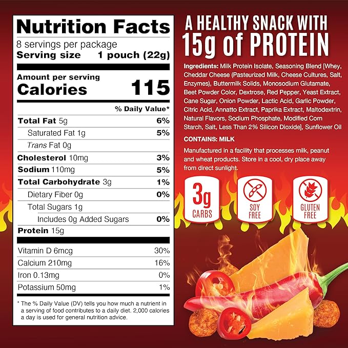 Flamin Hot High Protein Puffs, Healthy Snack Food for Adults & Kids, Low Carb Diet & Keto Friendly Snack, Cheese Puffs–Gluten & Grain Free – 8-Pack