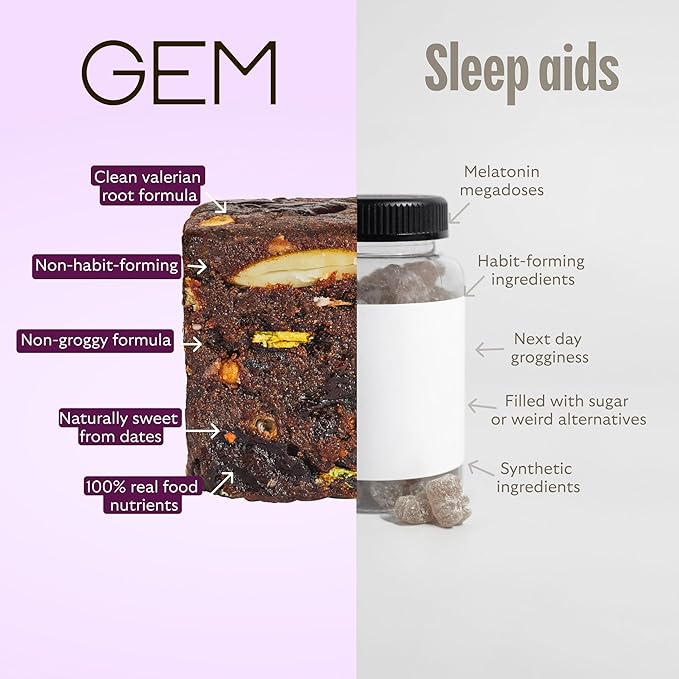 GEM Sleep Aid, Nighttime Bite, 7 Pack, Melatonin Free, L-Theanine, Magnesium, Valerian Root Extract | Vegan and Gluten Free | Earthy Chocolate Cherry, Trial Size