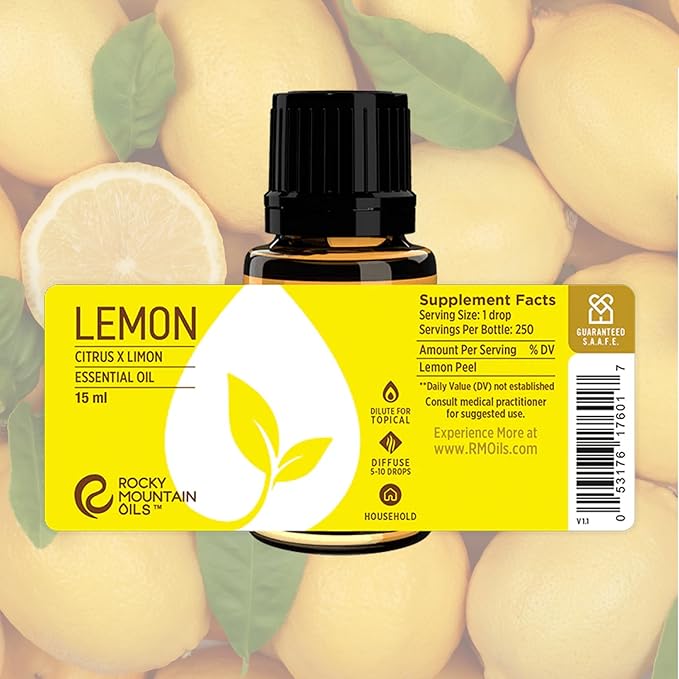 Rocky Mountain Oils Lemon Essential and Natural Aromatherapy Essential Oils for Diffuser, Topical, and Home - 15ml