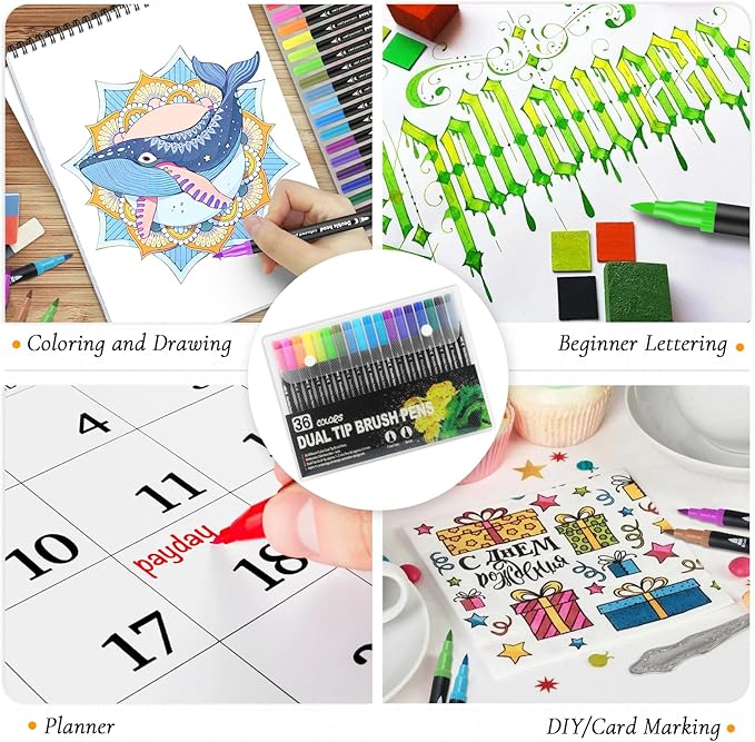 2Pcs Adult Coloring Books with 36 Colors Markers, Mandala Adult Coloring Book for Women Relaxation with 48 Patterns, Colors Markers Set, Anxiety Relief Mindfulness Gifts Original & Hand Drawn