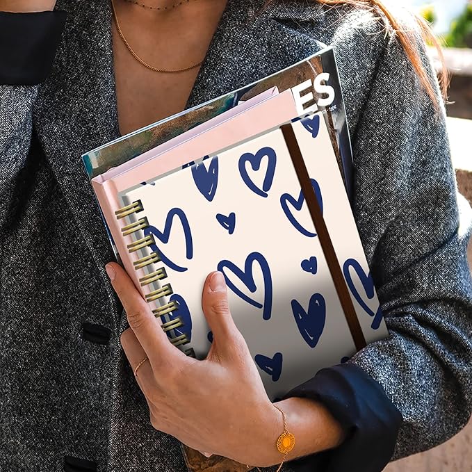 Cute Spiral Notebook, Journal for Women, Hardcover Spiral Journal, 5.5 x 8.3 Inches, 120 Pages,100gsm Paper, for Gifts Nurse Teacher Women Office Supplies(Cute Blue Heart)