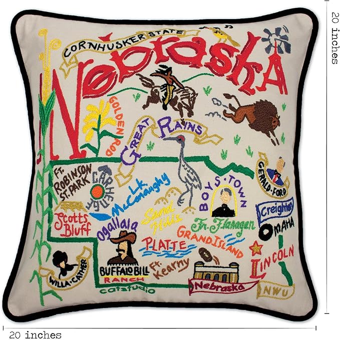 Catstudio Nebraska Embroidered Decorative Throw Pillow
