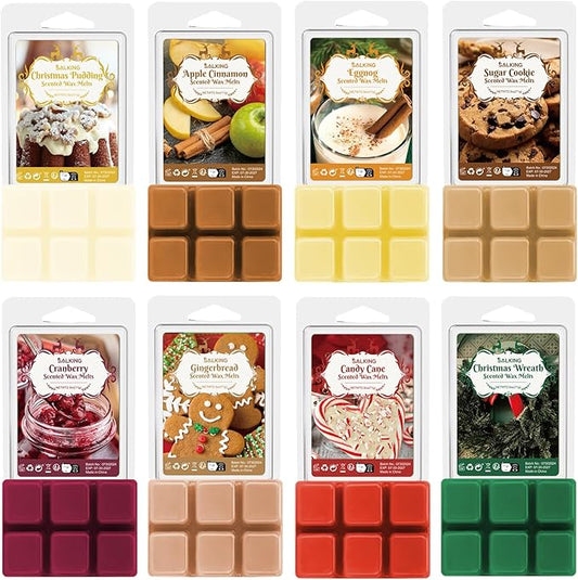 SALKING Christmas Scented Wax Melts, Soy Wax Melts Gift Set, Wax Cubes/Tarts for Warmer - Christmas Wreath, Apple Cinnamon, Gingerbread, Candy Cane, Eggnog, Christmas Pudding, Cranberry, Sugar Cookie