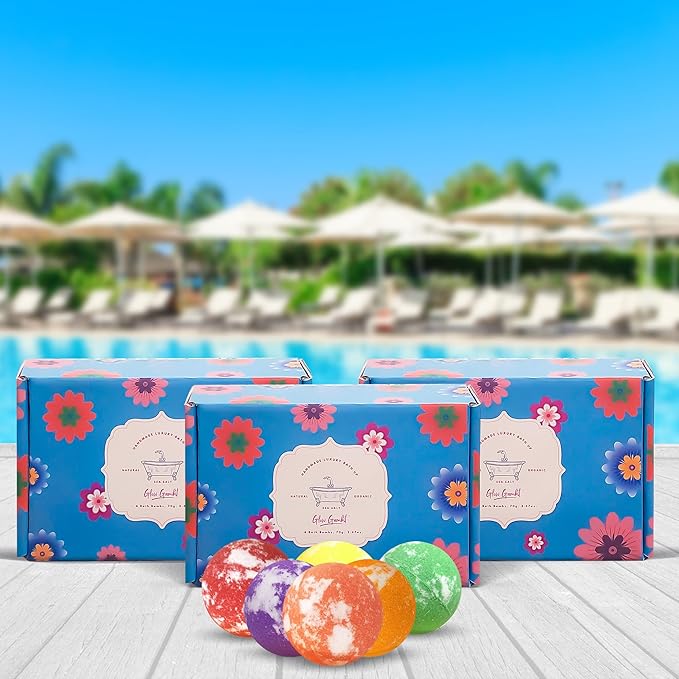 Bath Bombs Gift Set, 6 Large Natural Handmade Fruity & Floral Scent Bubble Bath Bombs for Women, Men, Kids, with Shea Cocoa Butter, Sea Salt, Eucalyptus - Perfect for Spa Gifts idea for Her/Him