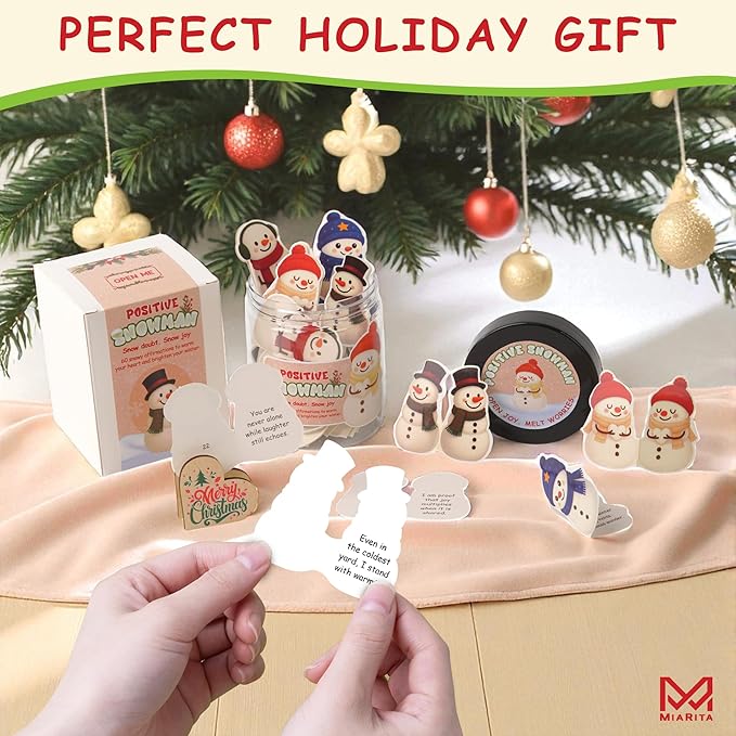 Positive Snowman Jar, 60 Snowy Affirmation Cards, for Women, Men, Teens & Coworkers, Holiday Friendship Gift Idea & Stocking Stuffers, White Elephant