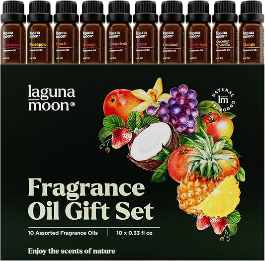 Fragrance Oil Set - Premium Grade 10 Pcs Scented Oils for Candle Making, Soap Scents, Aroma Beads, Bath Bombs, Perfume & Flavoring Oil for Lip Gloss - Essential Oils with Fruity Scents (10ml)