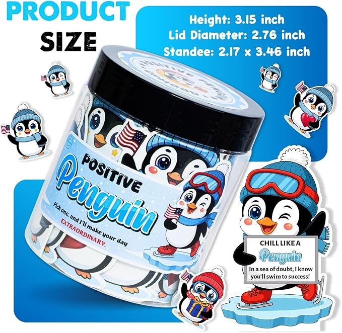 Positive Penguin Jar – 60 Daily Affirmation Cards with Standee | Cute Motivational Gift for Coworkers, Friends, Teachers, Women | Desk Decor, Just Because Gift, Emotional Support Penguin