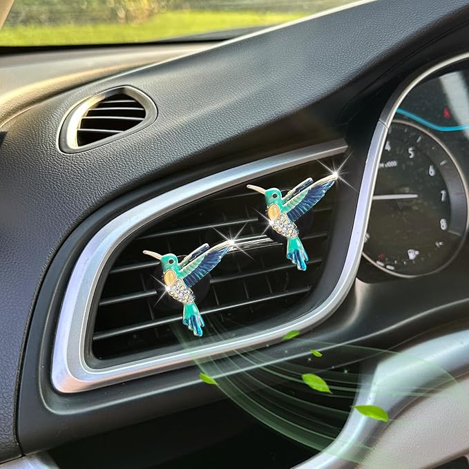Hummingbird Air Vent Clip Car Air Freshener 2pcs Bird Bling Car Accessories Refillable Car Diffuser Outlet Clips for Women Teens,Cute Blue Car Decor