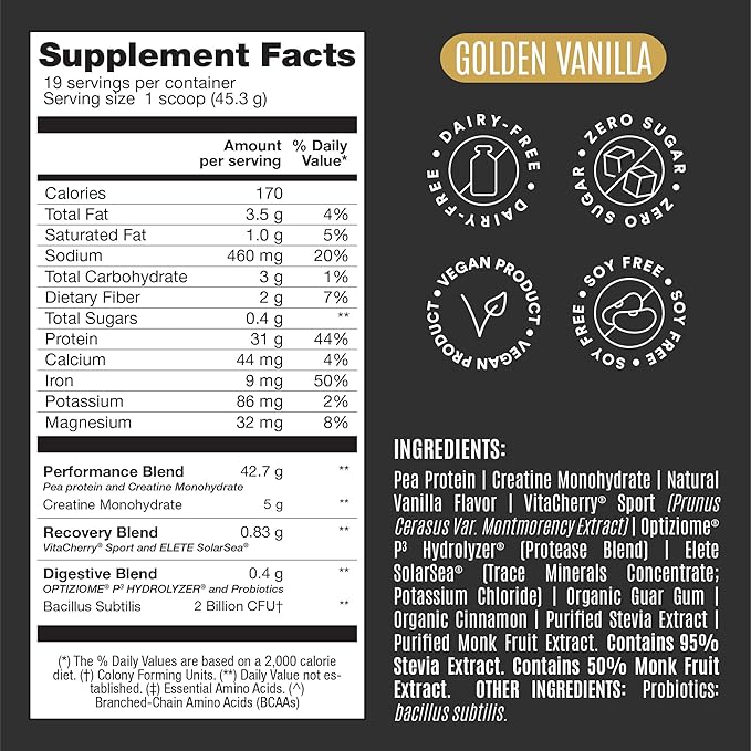 BIRDMAN Falcon Performance Vegan Protein Powder, 31g Protein, 5g Creatine, 5g BCAA, Probiotics, Electrolytes, Pre Workout, Low Carb, Sugar Free & Dairy Free, Plant Based Vanilla Protein -19 Servings