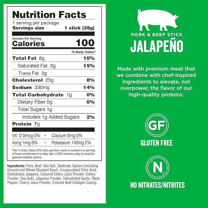 Chef's Cut Real Snack Pork and Beef Jalapeno Sticks, 1 Ounce (16 Count)