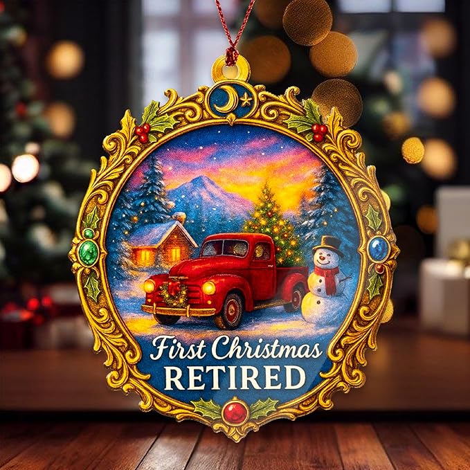 First Christmas Retired Ornament – retirement ornament – retirement gifts – holiday decor – christmas ornament – Suncatcher effect window hanging – Car Hanging