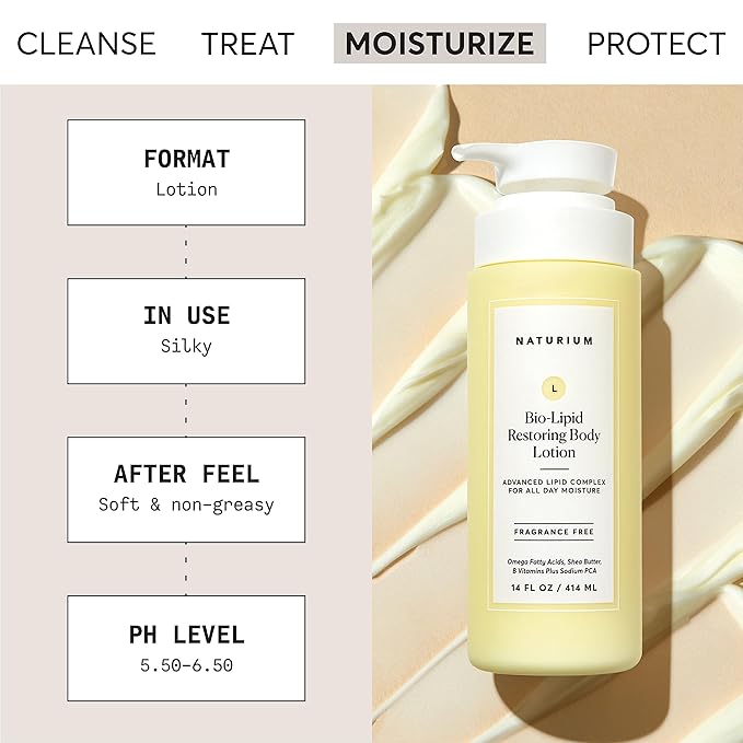 Naturium Bio-Lipid Restoring Moisturizing Body Lotion with Shea Butter, Fragrance Free, 14 oz (Duo 2-Pack)