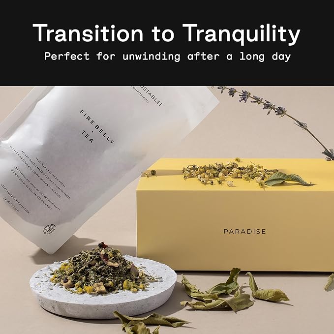 Firebelly Tea Paradise, Organic Chamomile, Lemon Verbena & Lavender Tea, Loose Leaf Herbal Blend, Caffeine Free, Relaxing Calming Tea for Evening & Sleep Support, 1.59oz