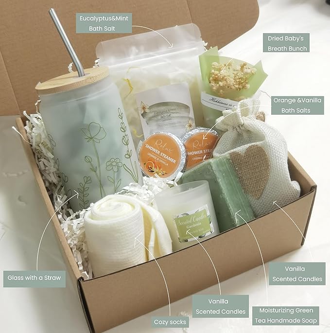 Get Well Soon Gift Basket- Relaxation, Birthday,Mothers gift/Self Care Package, After Surgery, Sympathy Gift for Loss of Loved One, Thinking of You Set, Grief/Comfort/Miscarriage for Women(Sage Green)