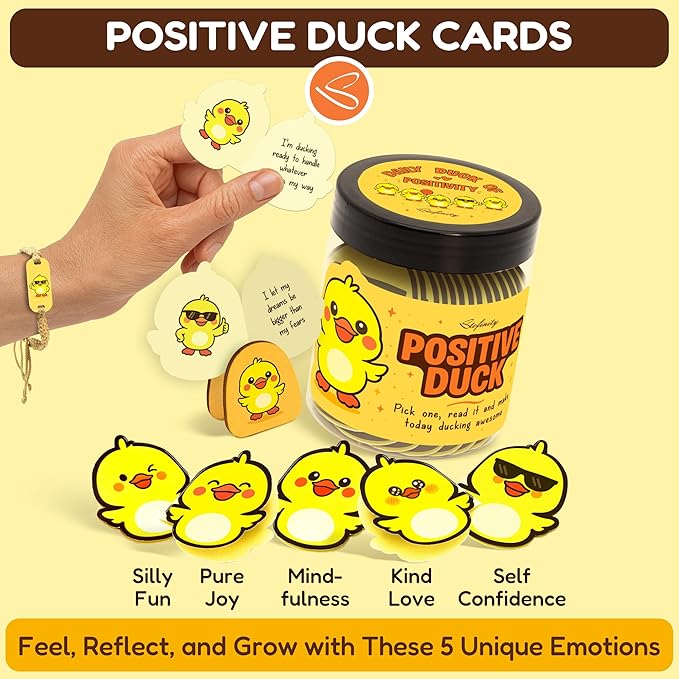 Positive Duck Gifts For Duck Lovers - Jar Of Daily Affirmation Cards, Funny Emotional Support Coworker Birthday Gifts For Women Unique, Cute Back To School Teen Girl Gift Trendy Stuff