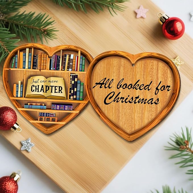 1PC 2 Side Printed Just One More Chapter Wooden Christmas Ornaments, Keepsake Gifts for Men, Women, and Friends, Book Lover Ornament Christmas for Tree, Bookaholic Christmas Decorations