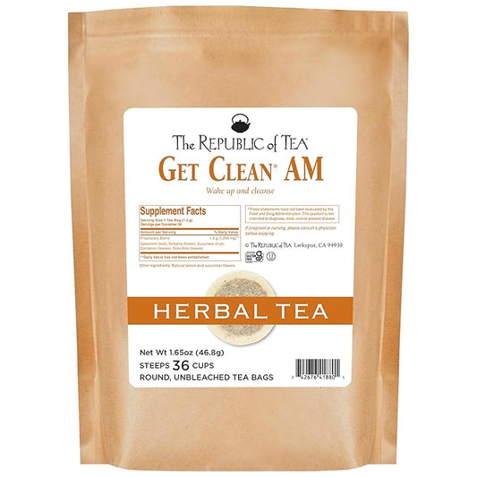 The Republic of Tea Be Well Teas, Get Clean AM Herbal Tea, Refill Pack of 36 Tea Bags
