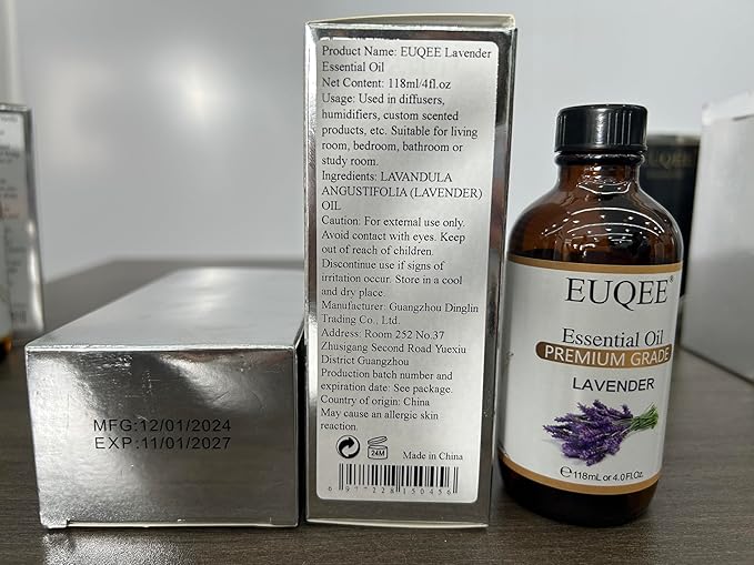 EUQEE Lavender Essential Oil 118mL Pure Lavender Oil Large Capacity Essential Oil with Glass Dropper for Diffuser, DIY Candle - 4Fl. Oz