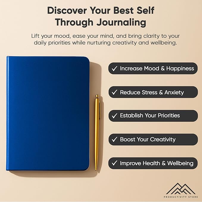 PRODUCTIVITY STORE Best Daily Journal for Men & Women - Gratitude Journal, Manifestation Journal & Guided Journal with Prompts for Personal Growth (A5, Navy)