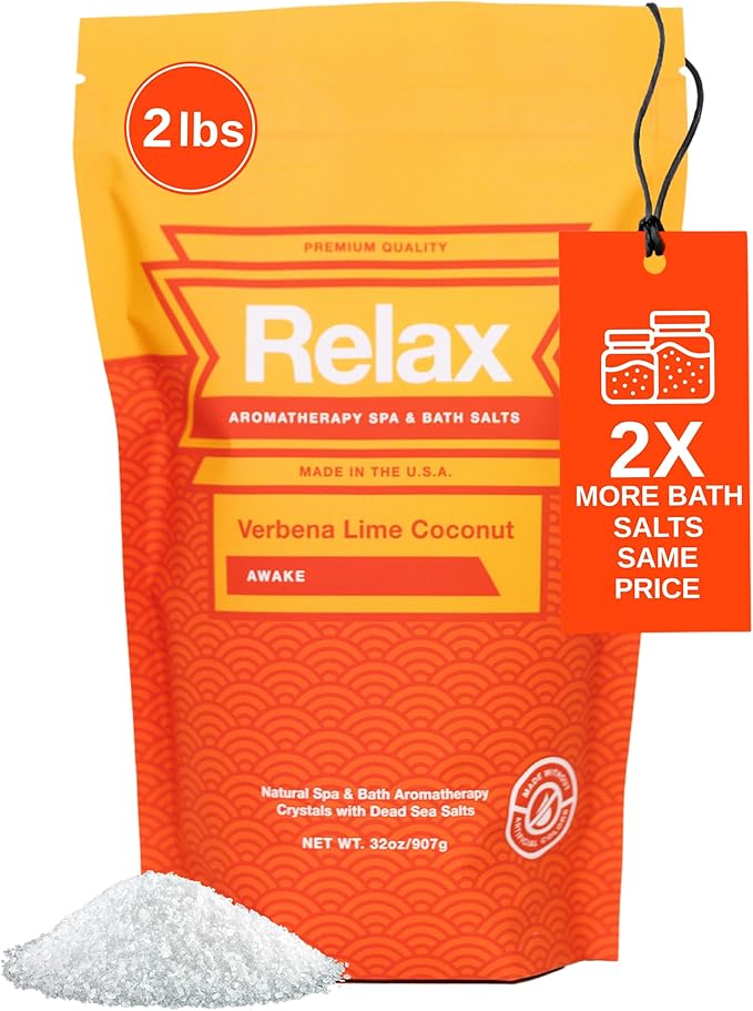 Relax Spa & Bath, Epsom & Dead Sea Salts, Aromatherapy Bath Salts for Hot Tub, Bath, or Spa, Infused with Magnesium, Verbena Lime Coconut Scent