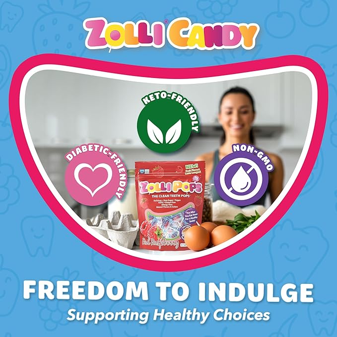 Zollipops Clean Teeth Pops Sugar Free Candy with Xylitol, Dye-Free Lollipops - Keto & Diabetic-Friendly, Dentist-Approved Treats for Kids (Raspberry, 3.1 oz)