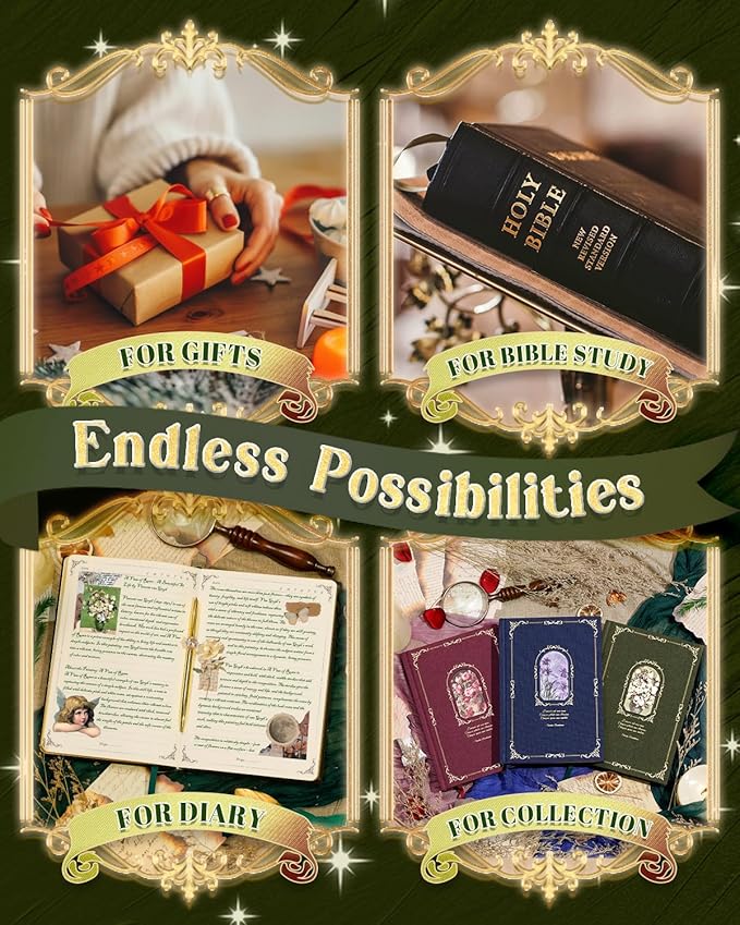 Thick Journal for Women & Girls, 360 Pages A5 Writing Journaling Notebook with Paintings, Women Journal for Writing, Vintage Journal with Gift Box & Pen for Women Gift Ideas (Deep Olive Green)