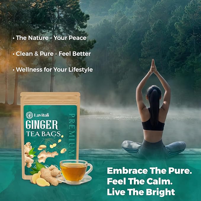 Lavitali, Ginger Tea Bags | 60 bags, 100% Pure Herbal Tea | Caffeine-Free, No Sugar, Eco-Friendly Filter Bags | Daily Natural Botanical, Hot or Iced Herbal Infusion