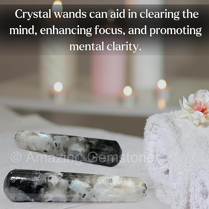 Amazing Gemstone Rainbow Moonstone Crystal Wand Massage Stick - Pelvic Wand Gua Sha for Adults - Crystals and Healing Stones Massage Wands for Adults Gifts (Smooth)