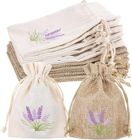 12 Pcs Lavender Sachet Bags, Empty Linen Gift Bags with Drawstring Lavender Canvas Pouch for Spice Jewellery DIY Craft Wedding Party