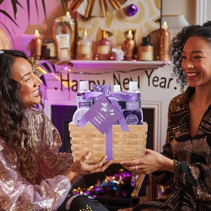 Bath & Shower Spa Basket Gift Set, Perfume Scent spa kit for women w/ Shower Gel, Bubble Bath,Lotions, Bath and Body Christmas Gifts for Women, Self Care Gifts Basket for Her, Birthday Gifts