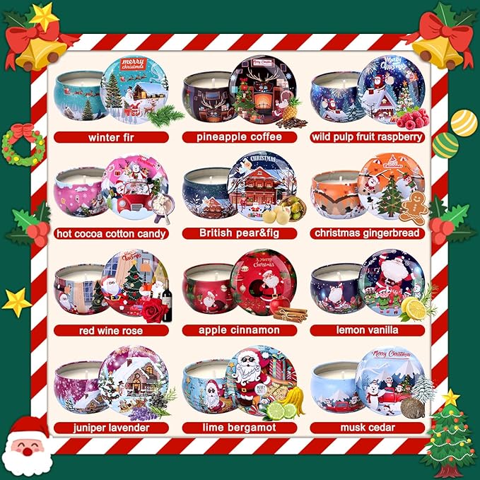 Christmas Scented Candles Gift Set, 12 PCS 3oz Aromatherapy Candles Gifts for Women Soy Wax Candles Gift for mom Portable Travel Tin Jar Candles for Birthday, Thanksgiving, Mother's Day