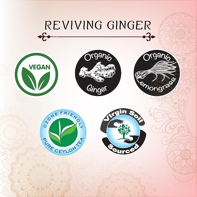 Tรฉrapy Ceylon GINGER & HONEY Tea | Organic Herbal Tea Bags | 100% Natural Ayurvedic Ingredients Including Organic Ginger, Wild Beeโs Honey, Ashwagandha & Lemongrass | 20 Individually Wrapped Tea Bags