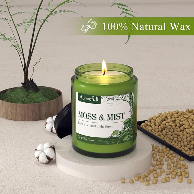 Soy Candles for Home Scented,Fall Candle 4oz 20 Hours Burn Moss & Mist Aromatherapy Candle Gift for Stress Relief, Meditation, Yoga, Relaxing SPA, Reusable Jar for Women Men